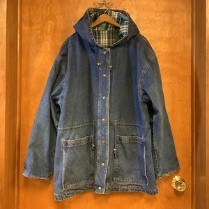 Vintage 90’s Denim Flannel-Lined Hooded Barn Coat Reversible Size 1X